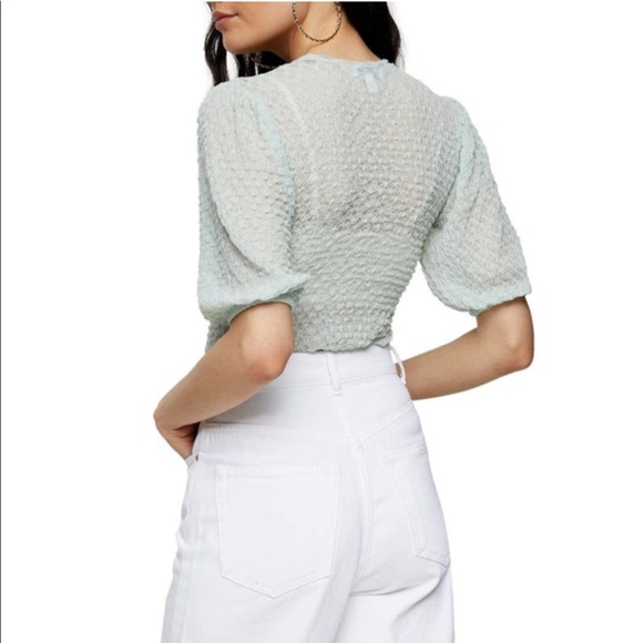 Topshop Sage Textured Puff Sleeve Top NWOT Nordstrom - Picture 2 of 7
